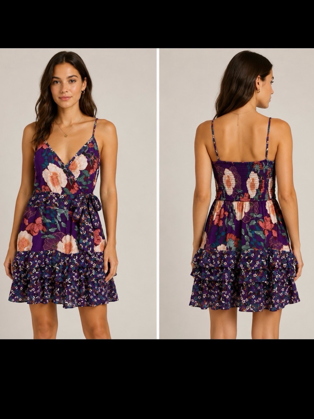 BAND OF THE FREE Floral Spaghetti-Strap Wrap SunDress Size M NWT